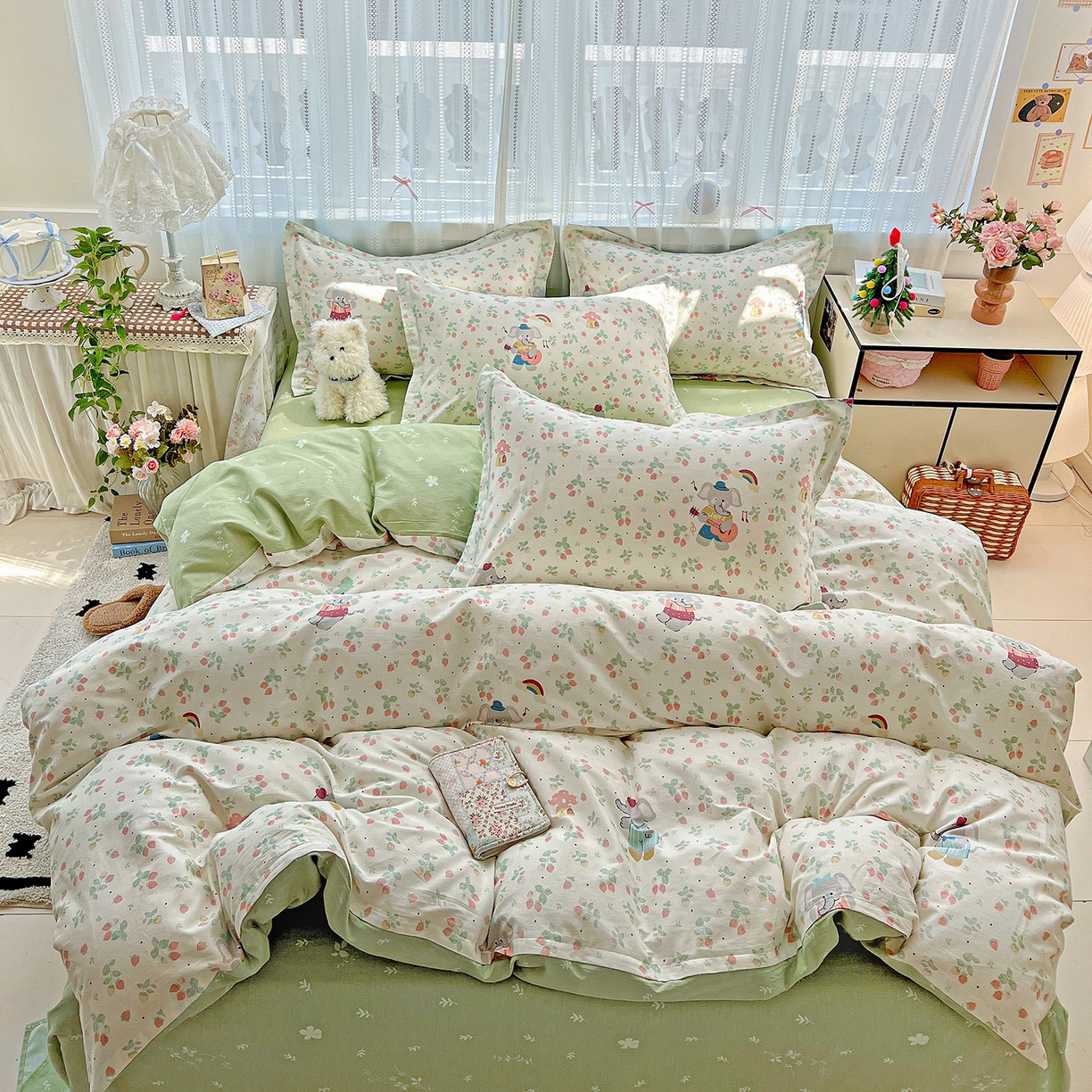 91家纺网 家纺一手货源 找家纺 依庭 2025春夏新款12868全棉纯棉印花卡通系列单被套 被套单件 弹唱小象