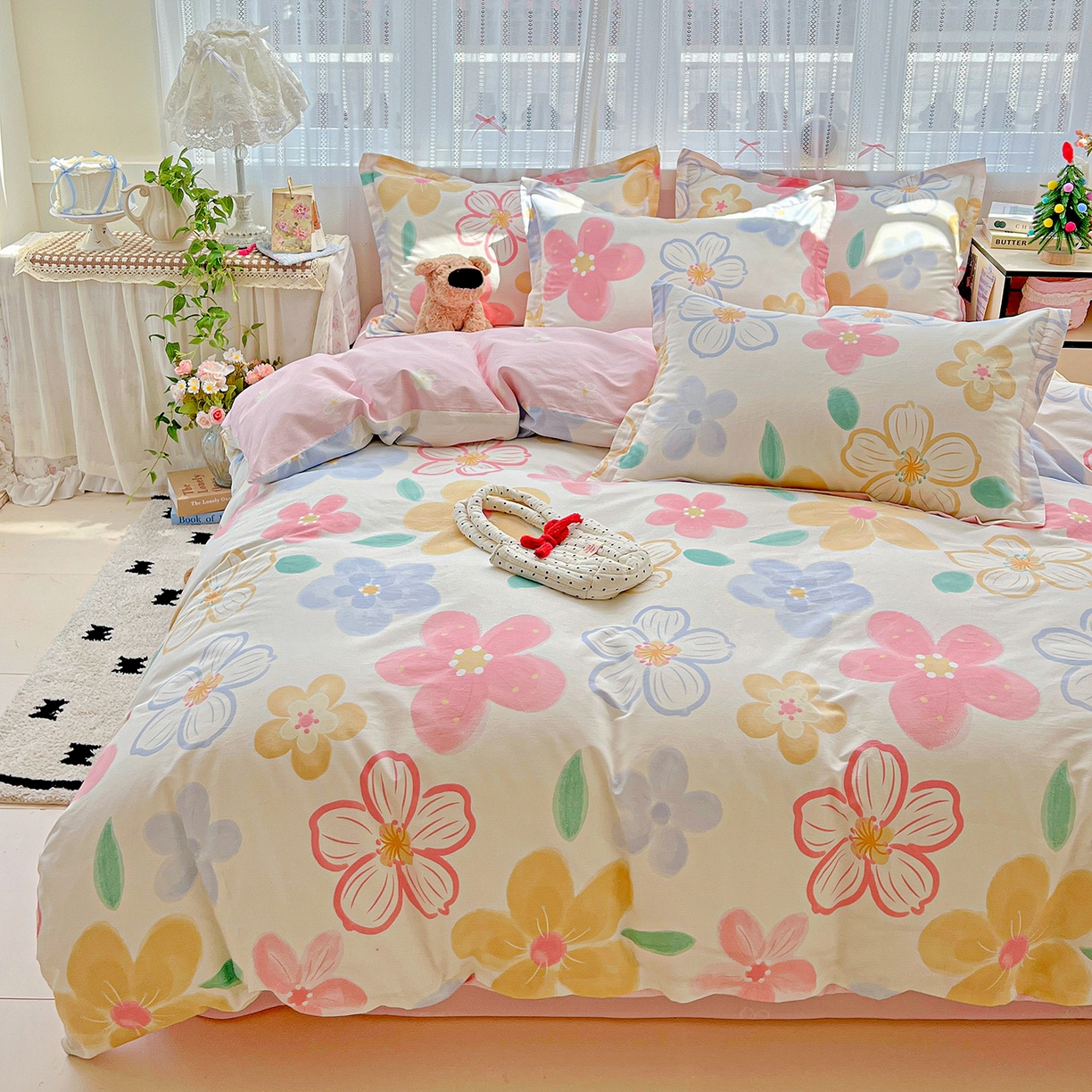 91家纺网 家纺一手货源 找家纺 依庭 2025春夏新款12868全棉纯棉印花卡通系列单被套 被套单件 花语情怀