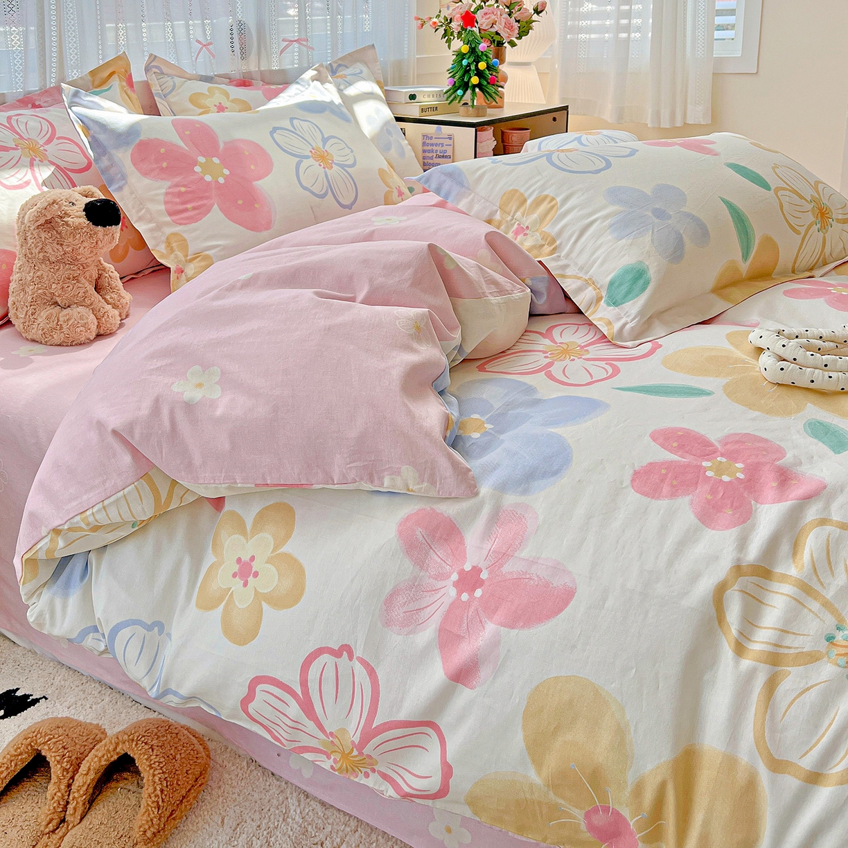 91家纺网 家纺一手货源 找家纺 依庭 2025春夏新款12868全棉纯棉印花卡通系列单被套 被套单件 花语情怀