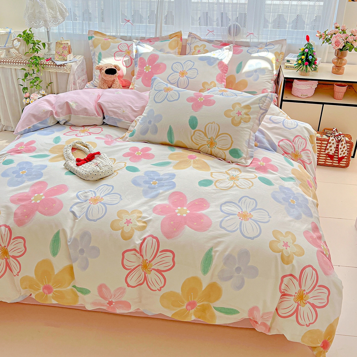 91家纺网 家纺一手货源 找家纺 依庭 2025春夏新款12868全棉纯棉印花卡通系列单被套 被套单件 花语情怀