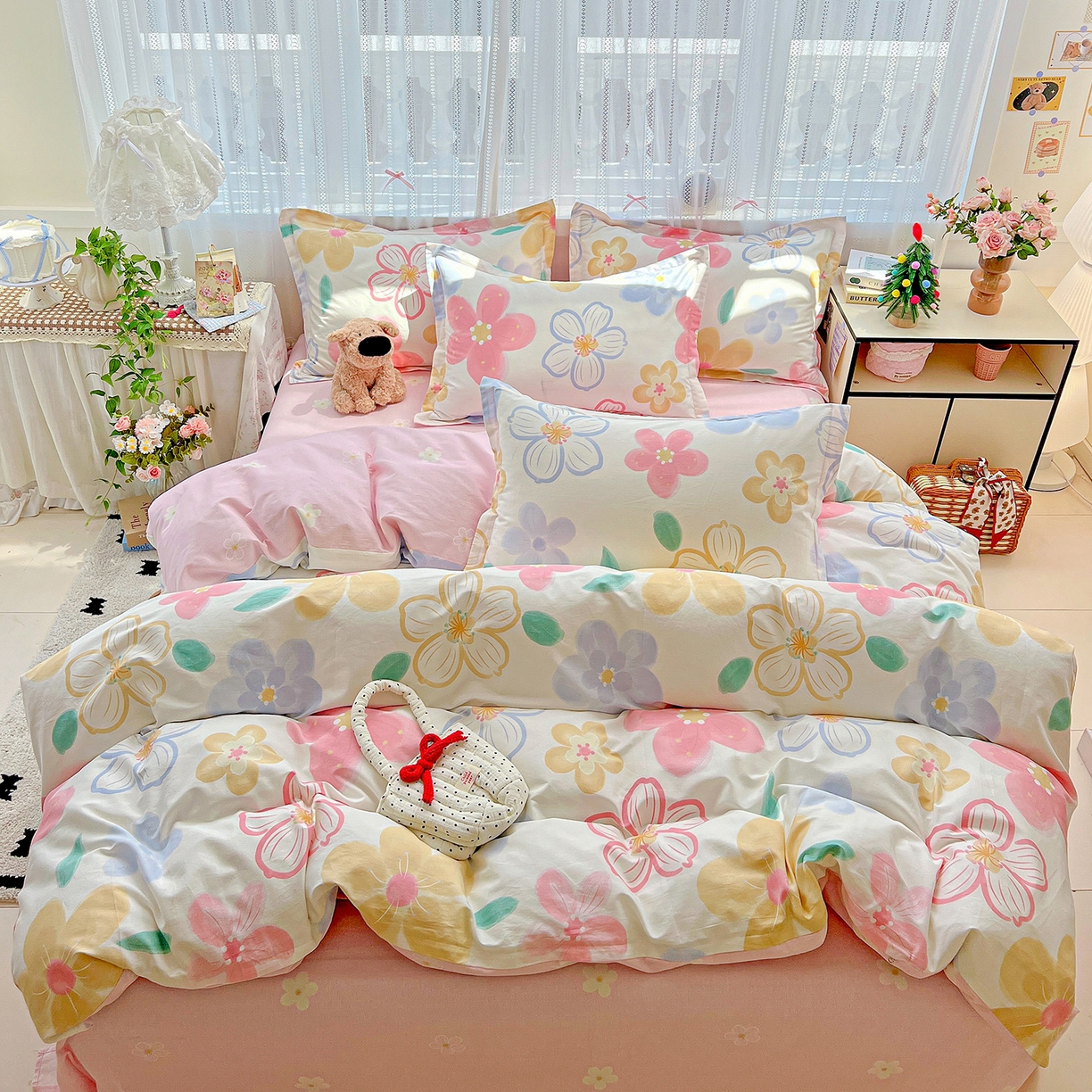 91家纺网 家纺一手货源 找家纺 依庭 2025春夏新款12868全棉纯棉印花卡通系列单被套 被套单件 花语情怀