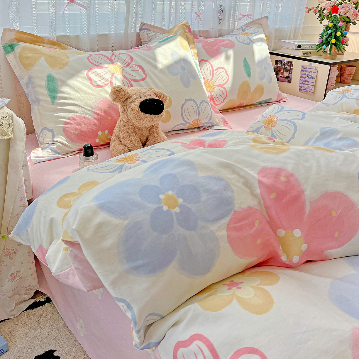 91家纺网 家纺一手货源 找家纺 依庭 2025春夏新款12868全棉纯棉印花卡通系列单被套 被套单件 花语情怀