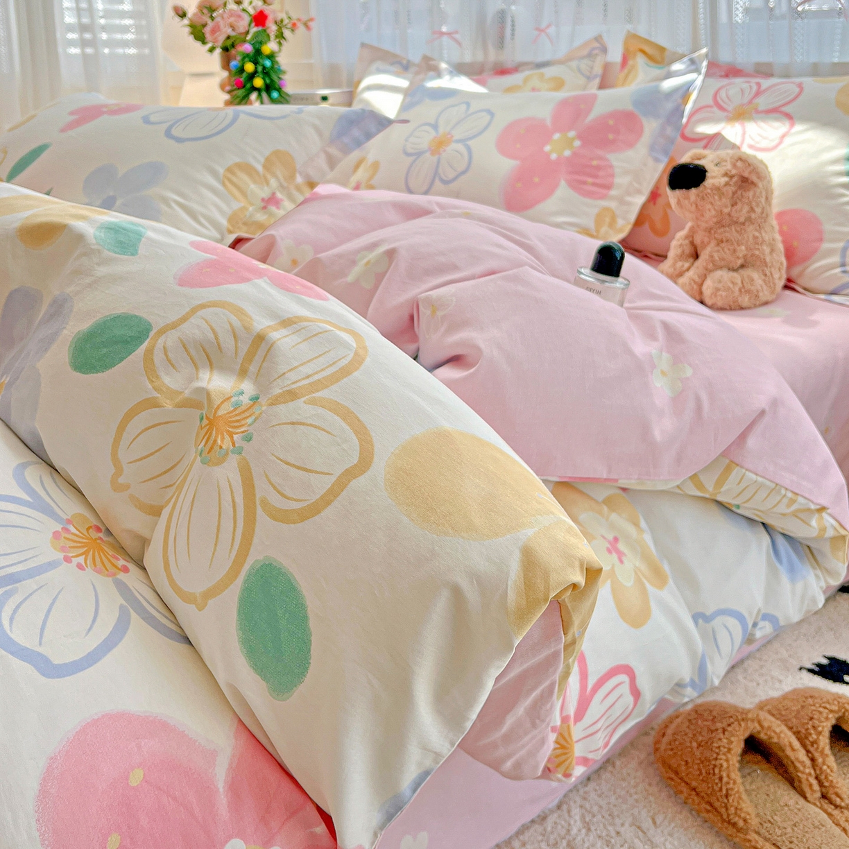 91家纺网 家纺一手货源 找家纺 依庭 2025春夏新款12868全棉纯棉印花卡通系列单被套 被套单件 花语情怀