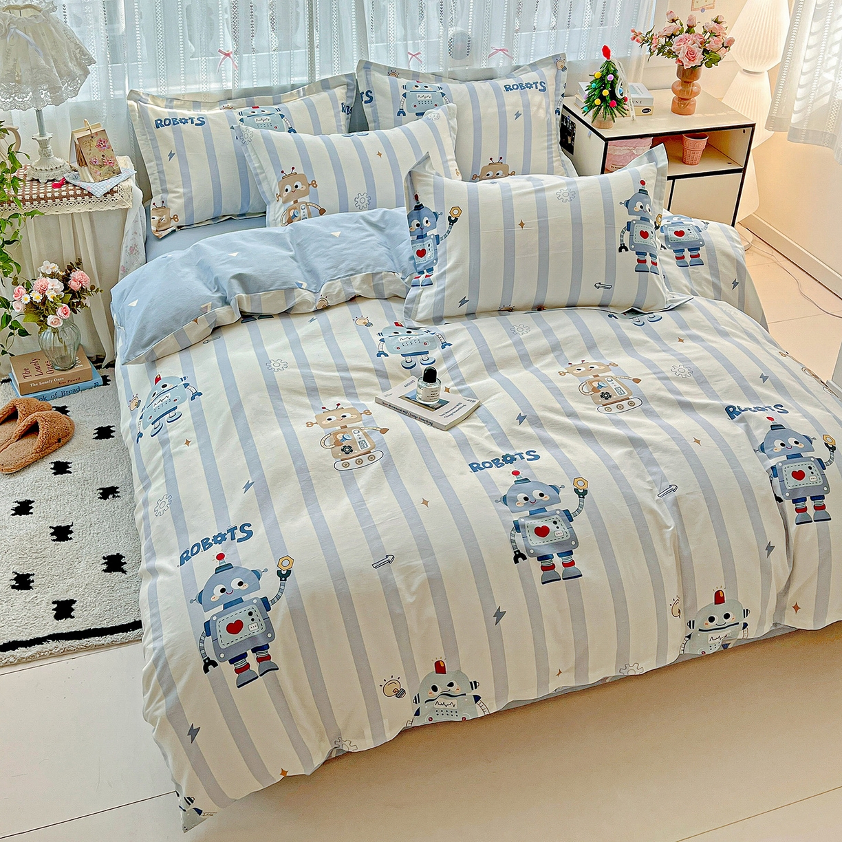 91家纺网 家纺一手货源 找家纺 依庭 2025春夏新款12868全棉纯棉印花卡通系列单被套 被套单件 蓝星绮梦