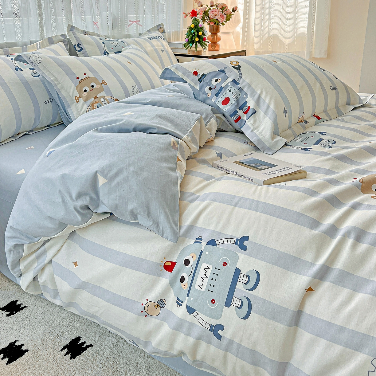 91家纺网 家纺一手货源 找家纺 依庭 2025春夏新款12868全棉纯棉印花卡通系列单被套 被套单件 蓝星绮梦