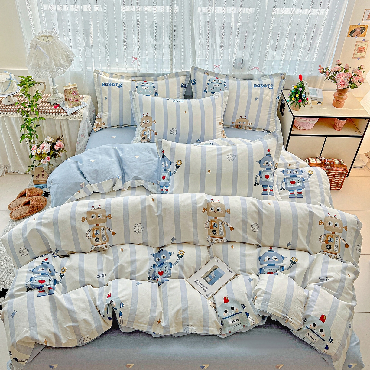 91家纺网 家纺一手货源 找家纺 依庭 2025春夏新款12868全棉纯棉印花卡通系列单被套 被套单件 蓝星绮梦