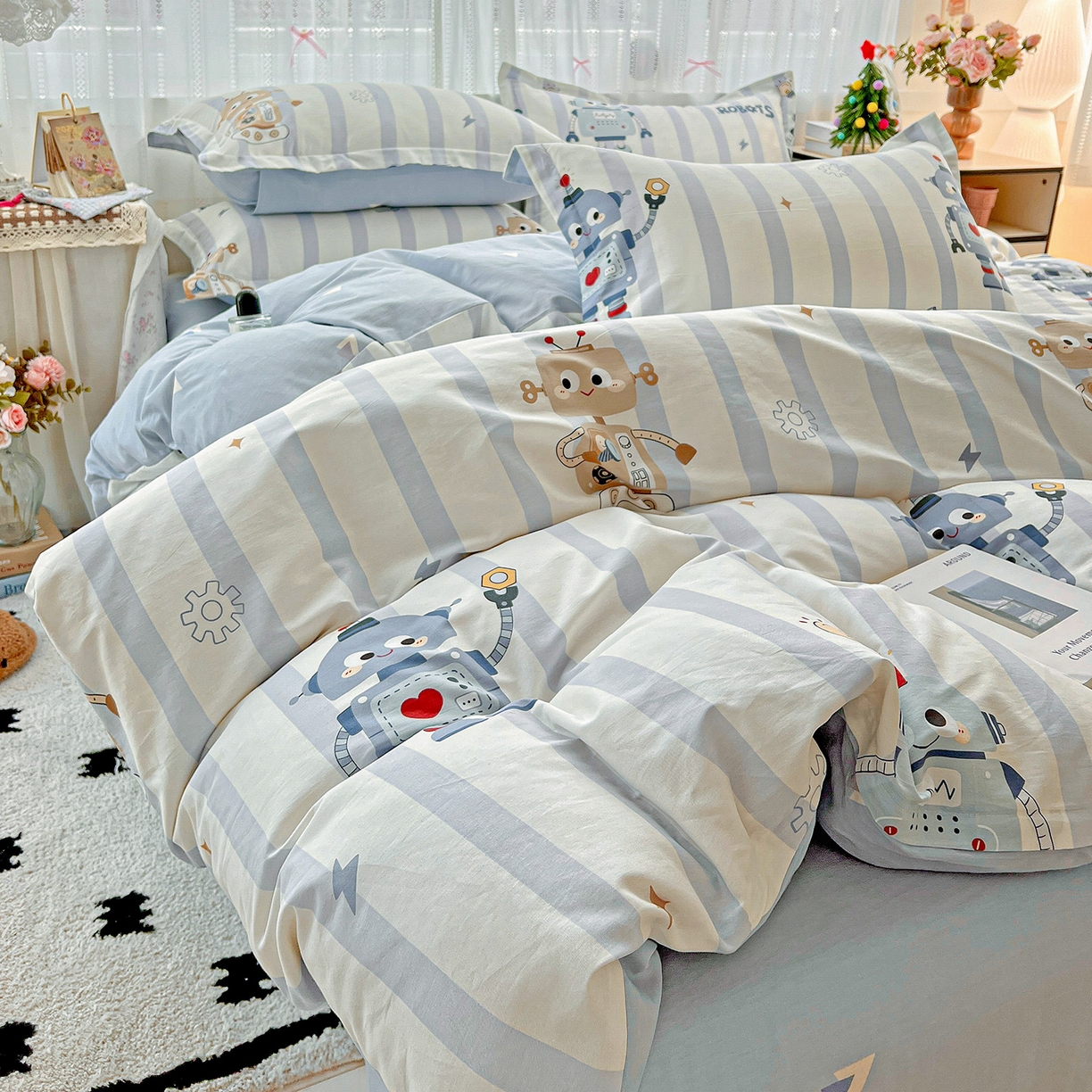 91家纺网 家纺一手货源 找家纺 依庭 2025春夏新款12868全棉纯棉印花卡通系列单被套 被套单件 蓝星绮梦