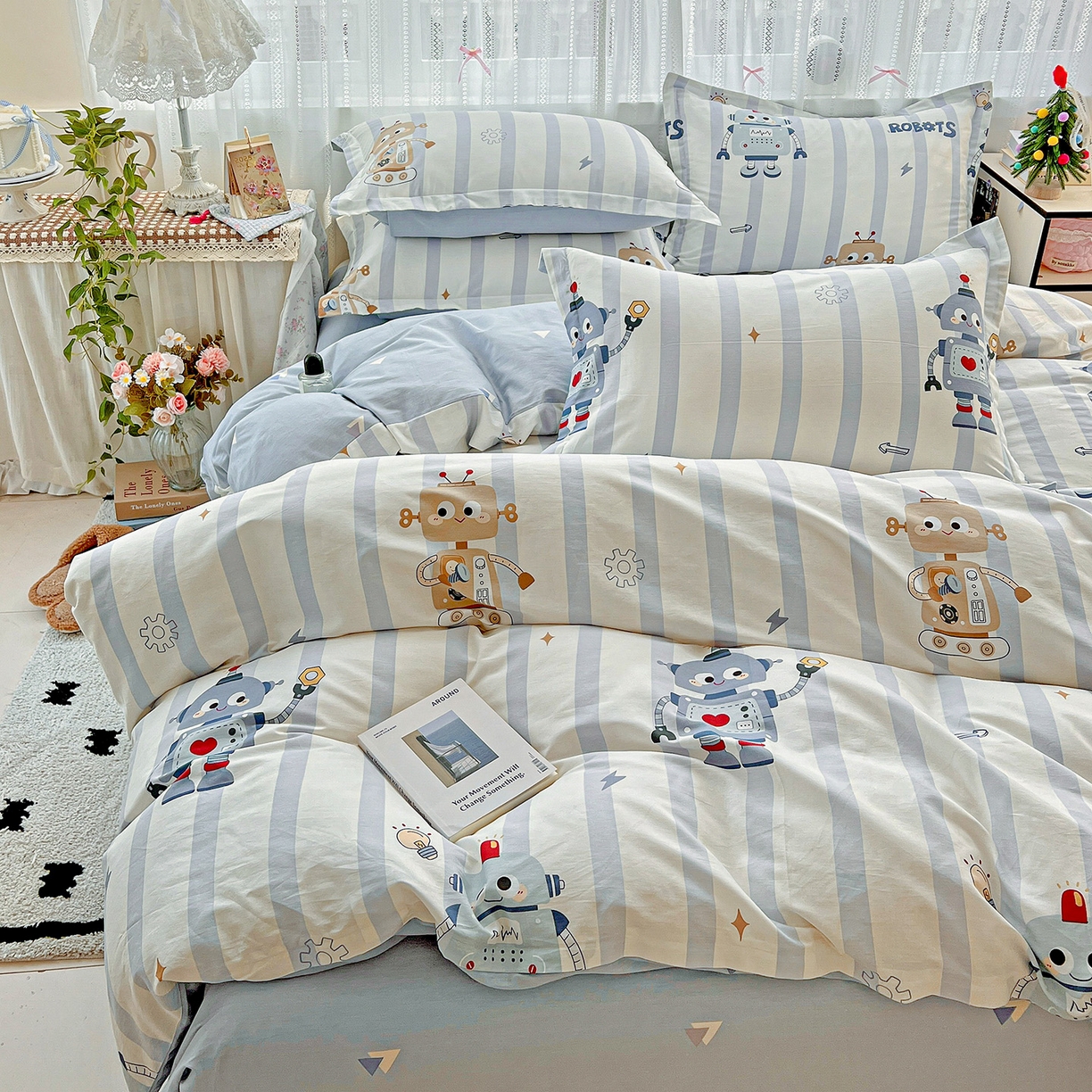 91家纺网 家纺一手货源 找家纺 依庭 2025春夏新款12868全棉纯棉印花卡通系列单被套 被套单件 蓝星绮梦