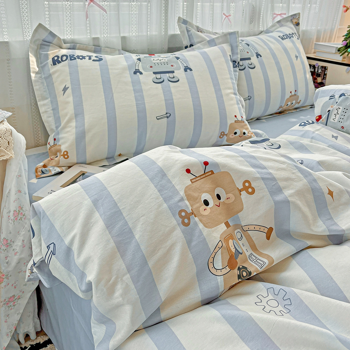 91家纺网 家纺一手货源 找家纺 依庭 2025春夏新款12868全棉纯棉印花卡通系列单被套 被套单件 蓝星绮梦