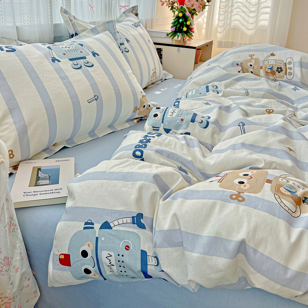 91家纺网 家纺一手货源 找家纺 依庭 2025春夏新款12868全棉纯棉印花卡通系列单被套 被套单件 蓝星绮梦