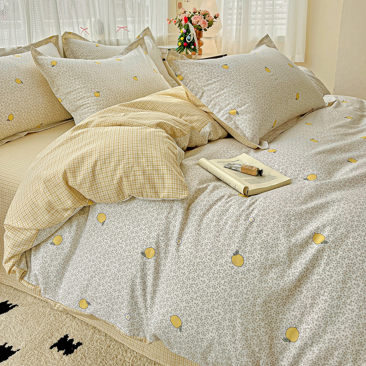 91家纺网 家纺一手货源 找家纺 依庭 2025春夏新款12868全棉纯棉印花卡通系列单被套 被套单件 乐柠-黄