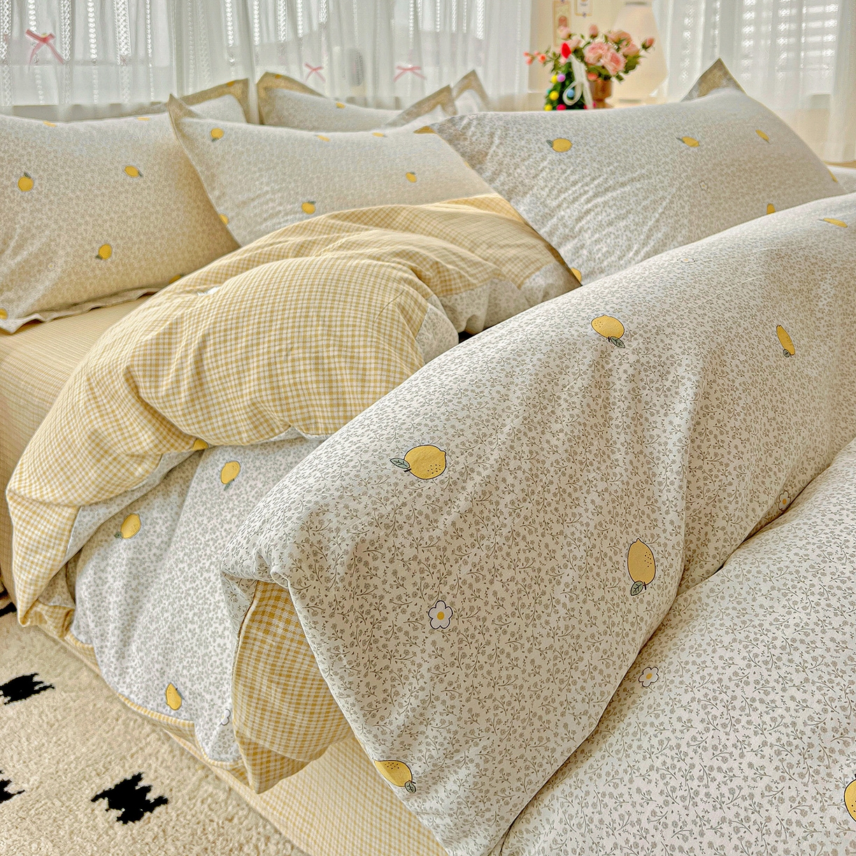 91家纺网 家纺一手货源 找家纺 依庭 2025春夏新款12868全棉纯棉印花卡通系列单被套 被套单件 乐柠-黄