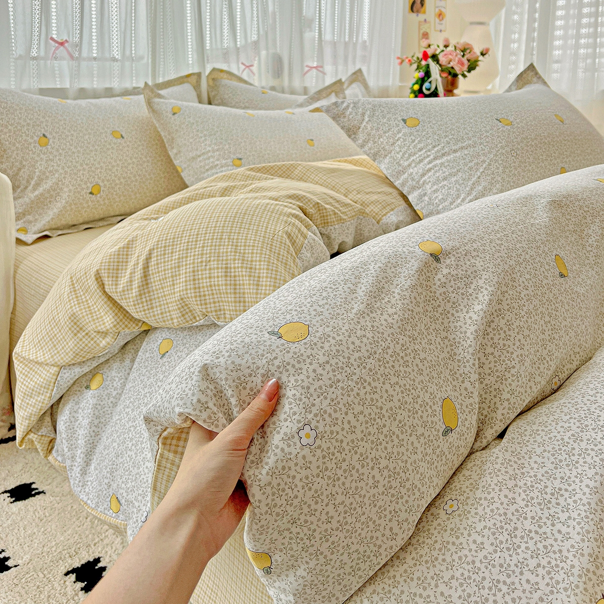 91家纺网 家纺一手货源 找家纺 依庭 2025春夏新款12868全棉纯棉印花卡通系列单被套 被套单件 乐柠-黄