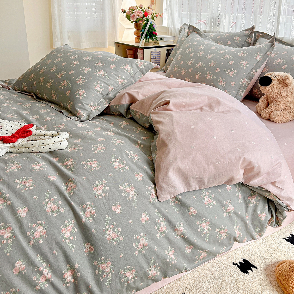 91家纺网 家纺一手货源 找家纺 依庭 2025春夏新款12868全棉纯棉印花卡通系列单被套 被套单件 茉婉-灰