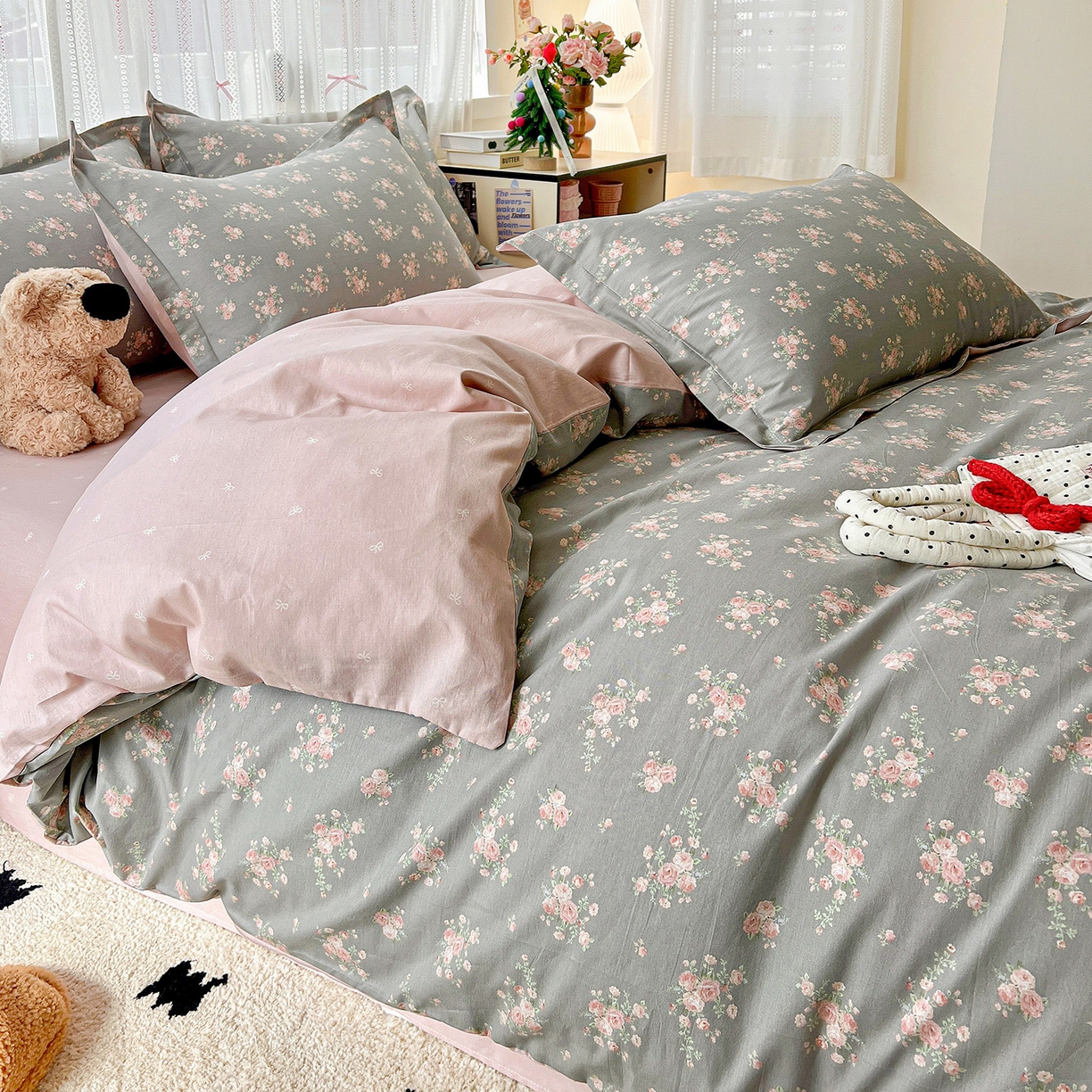 91家纺网 家纺一手货源 找家纺 依庭 2025春夏新款12868全棉纯棉印花卡通系列单被套 被套单件 茉婉-灰