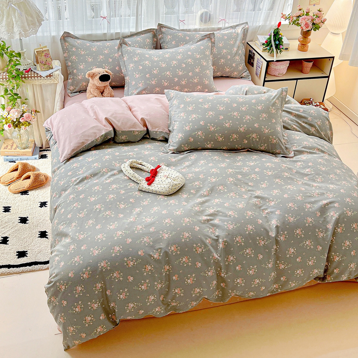 91家纺网 家纺一手货源 找家纺 依庭 2025春夏新款12868全棉纯棉印花卡通系列单被套 被套单件 茉婉-灰