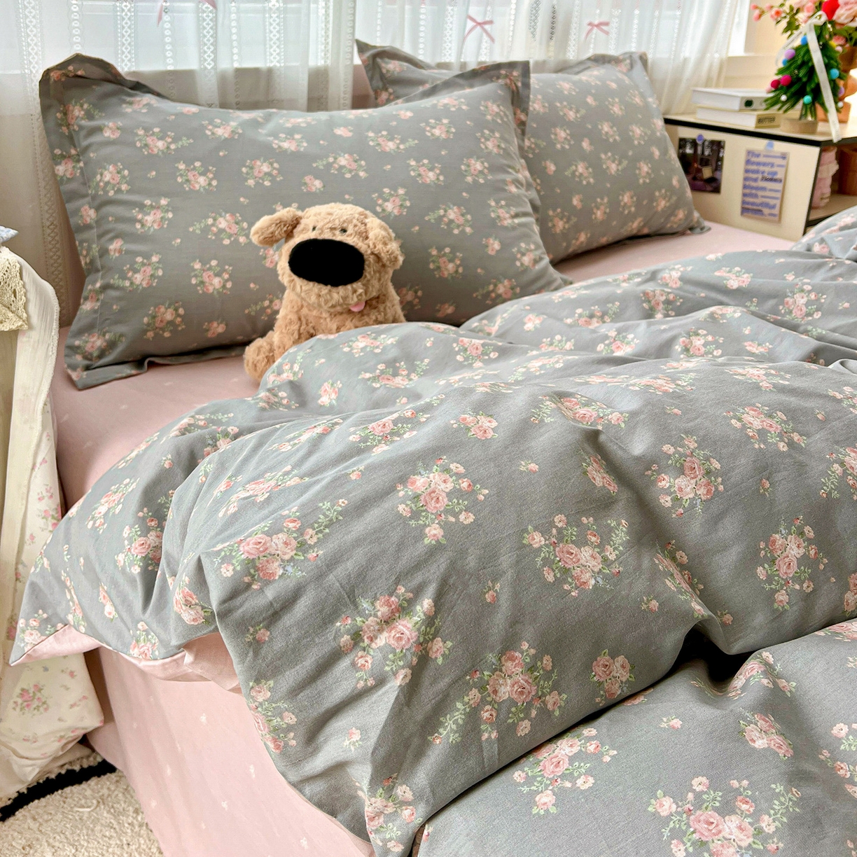 91家纺网 家纺一手货源 找家纺 依庭 2025春夏新款12868全棉纯棉印花卡通系列单被套 被套单件 茉婉-灰