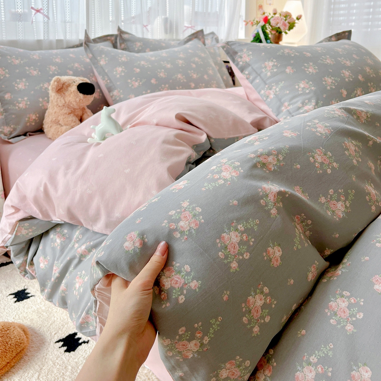 91家纺网 家纺一手货源 找家纺 依庭 2025春夏新款12868全棉纯棉印花卡通系列单被套 被套单件 茉婉-灰