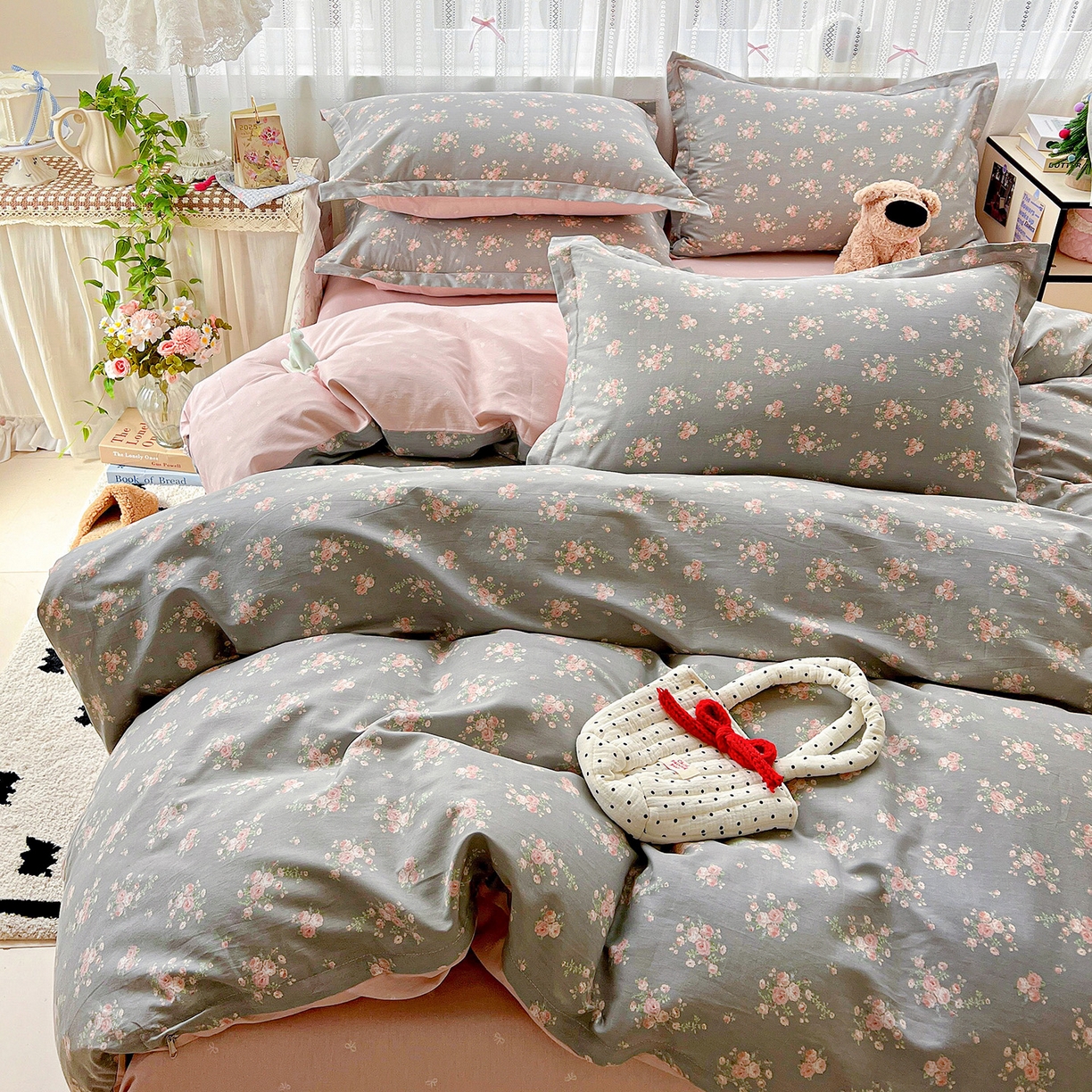 91家纺网 家纺一手货源 找家纺 依庭 2025春夏新款12868全棉纯棉印花卡通系列单被套 被套单件 茉婉-灰