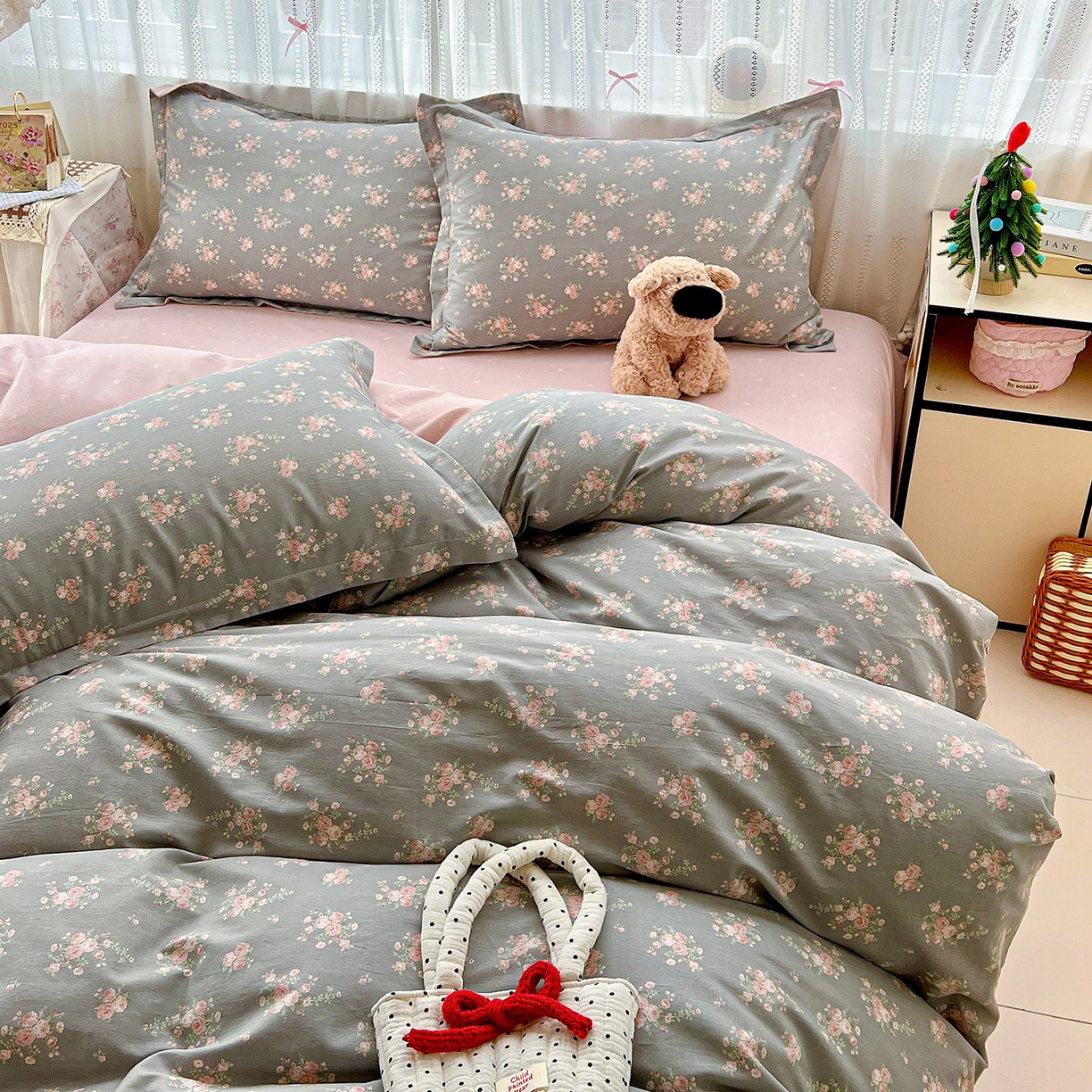 91家纺网 家纺一手货源 找家纺 依庭 2025春夏新款12868全棉纯棉印花卡通系列单被套 被套单件 茉婉-灰