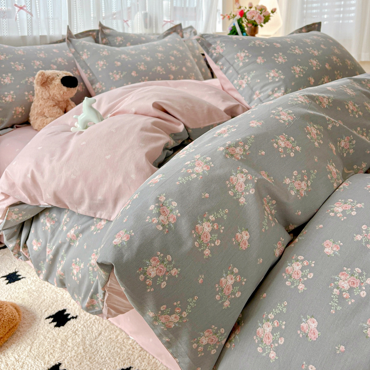 91家纺网 家纺一手货源 找家纺 依庭 2025春夏新款12868全棉纯棉印花卡通系列单被套 被套单件 茉婉-灰