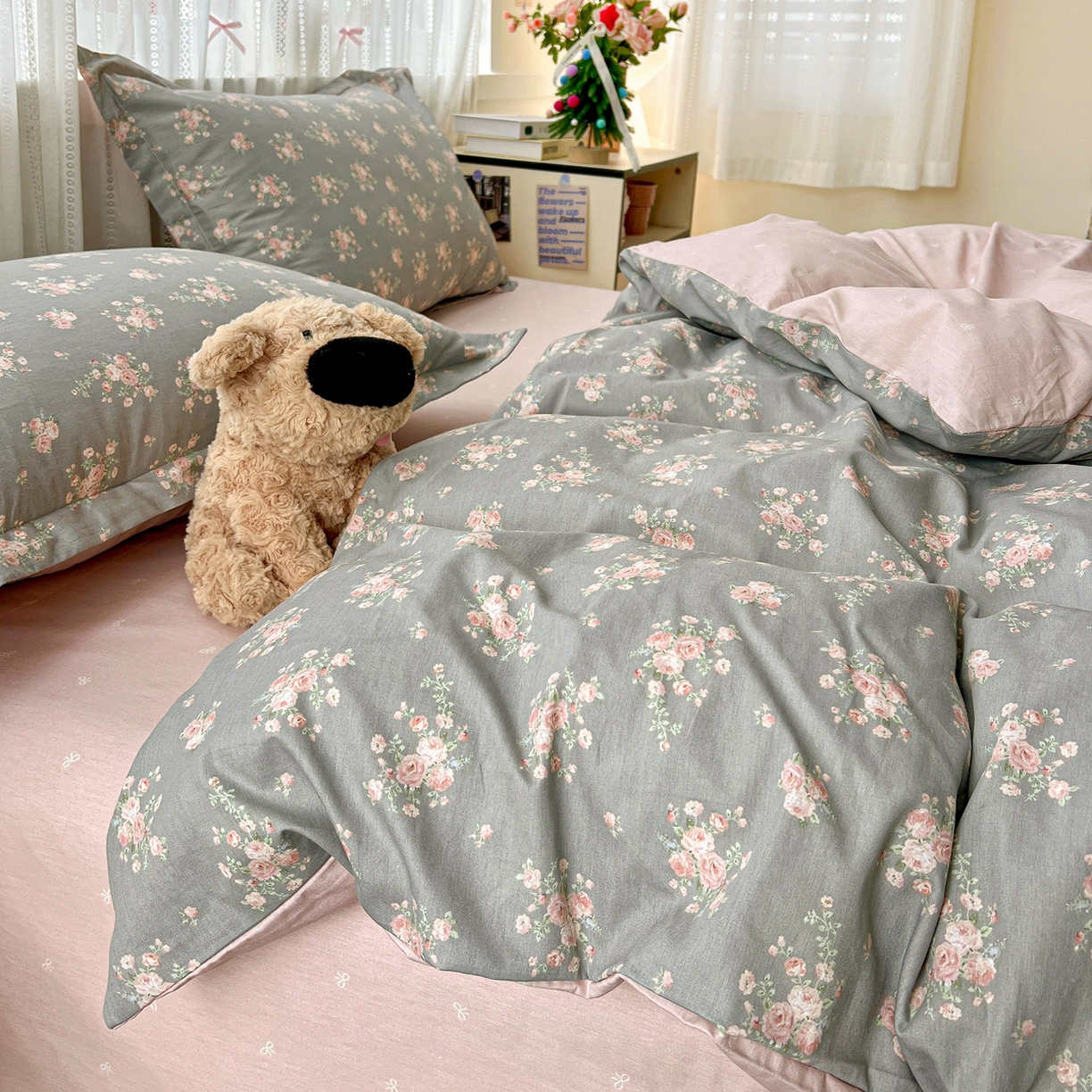 91家纺网 家纺一手货源 找家纺 依庭 2025春夏新款12868全棉纯棉印花卡通系列单被套 被套单件 茉婉-灰