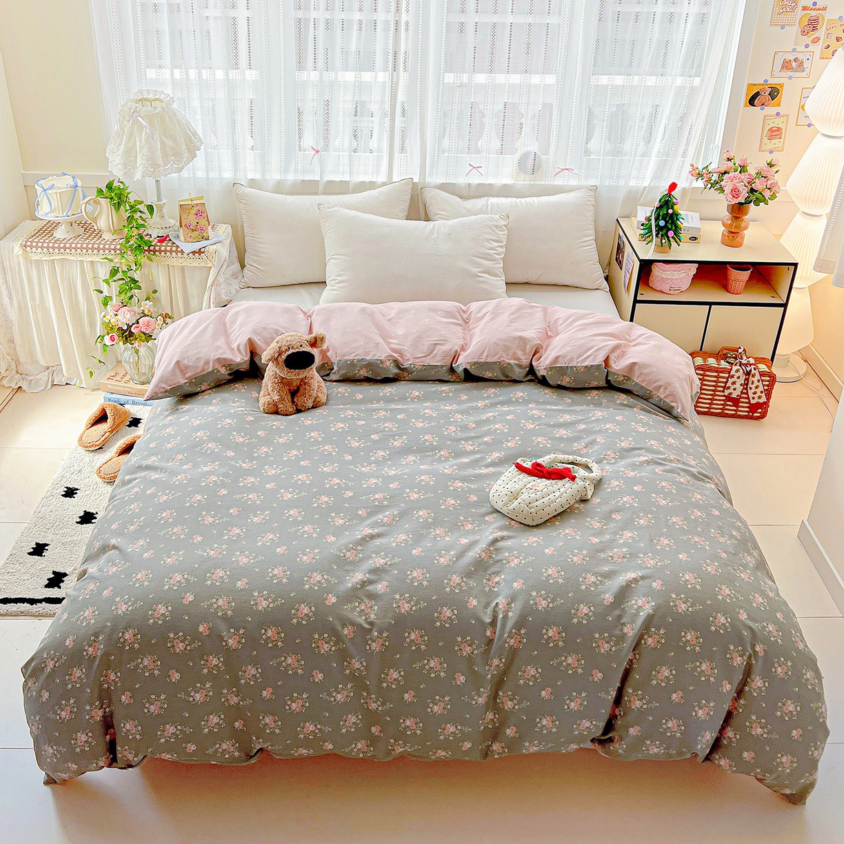 91家纺网 家纺一手货源 找家纺 依庭 2025春夏新款12868全棉纯棉印花卡通系列单被套 被套单件 茉婉-灰