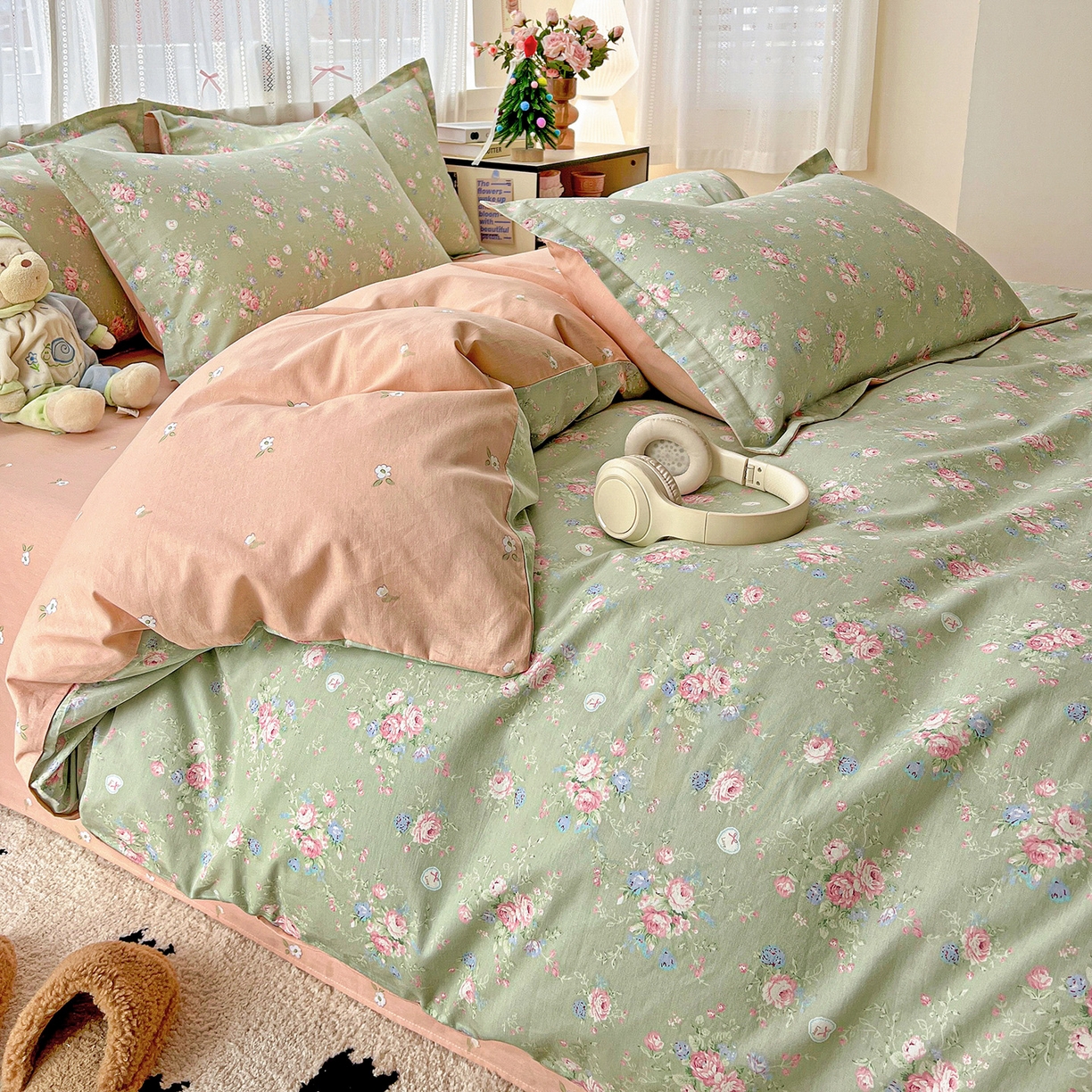 91家纺网 家纺一手货源 找家纺 依庭 2025春夏新款12868全棉纯棉印花卡通系列单被套 被套单件 沐熙花-绿