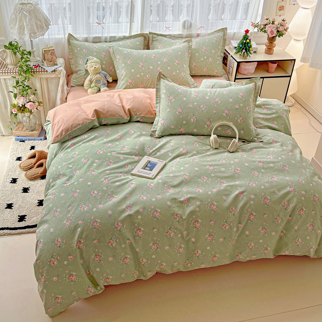 91家纺网 家纺一手货源 找家纺 依庭 2025春夏新款12868全棉纯棉印花卡通系列单被套 被套单件 沐熙花-绿