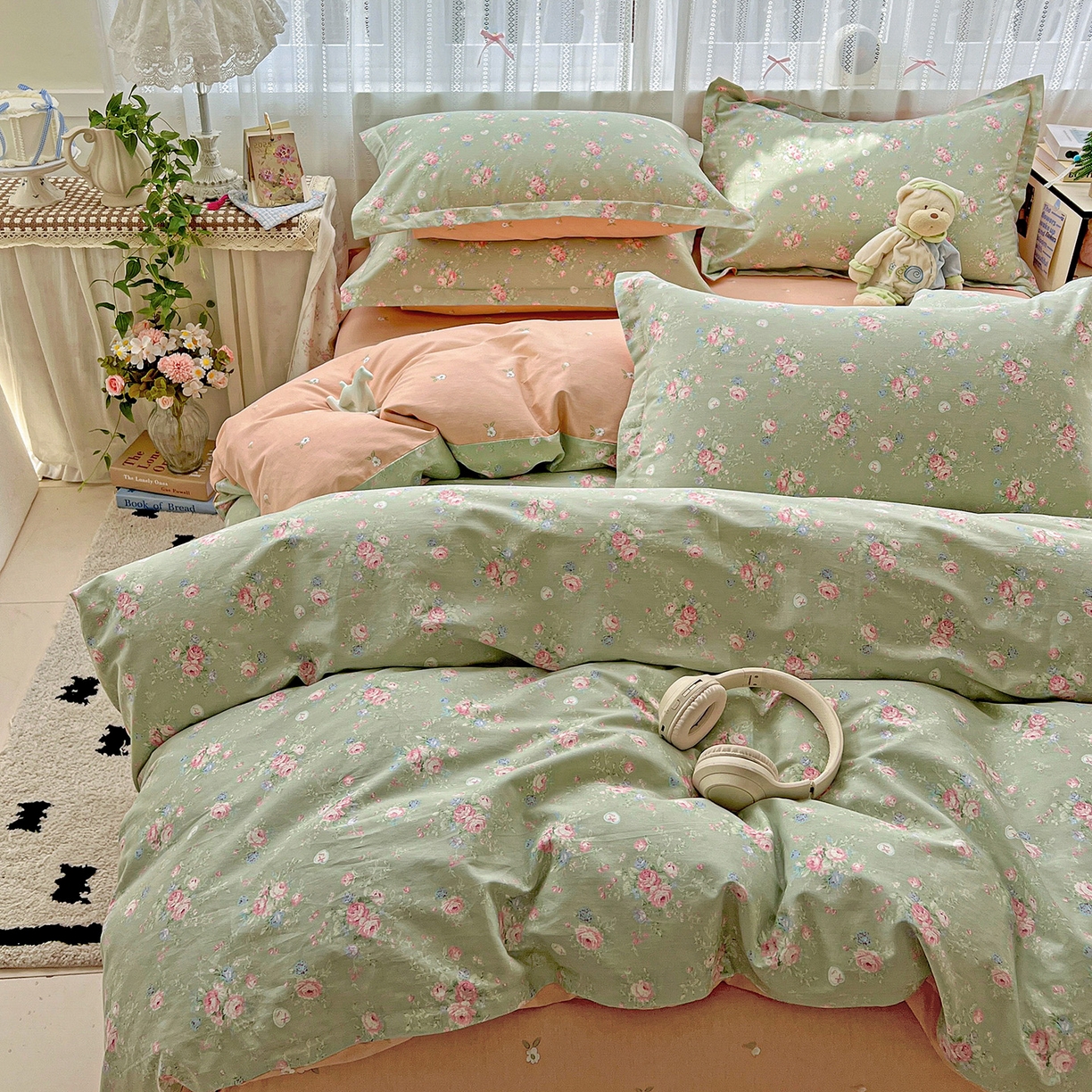 91家纺网 家纺一手货源 找家纺 依庭 2025春夏新款12868全棉纯棉印花卡通系列单被套 被套单件 沐熙花-绿