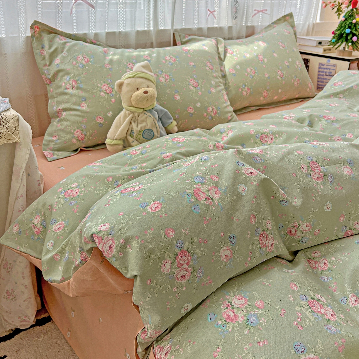 91家纺网 家纺一手货源 找家纺 依庭 2025春夏新款12868全棉纯棉印花卡通系列单被套 被套单件 沐熙花-绿