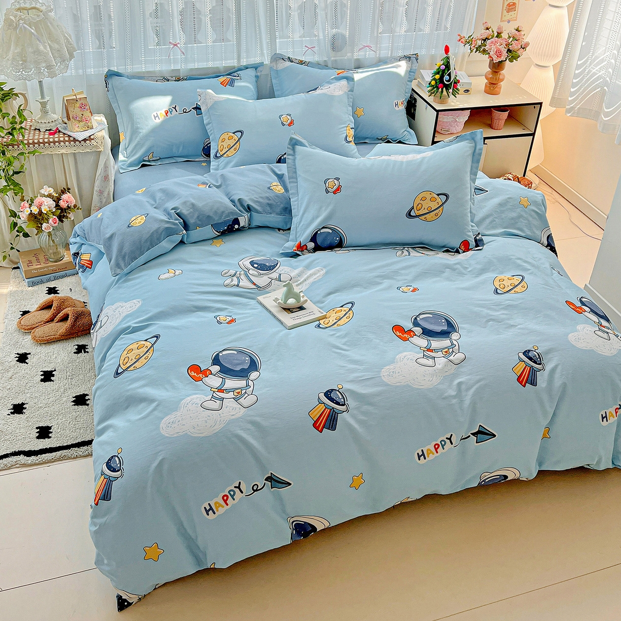 91家纺网 家纺一手货源 找家纺 依庭 2025春夏新款12868全棉纯棉印花卡通系列单被套 被套单件 太空奇遇