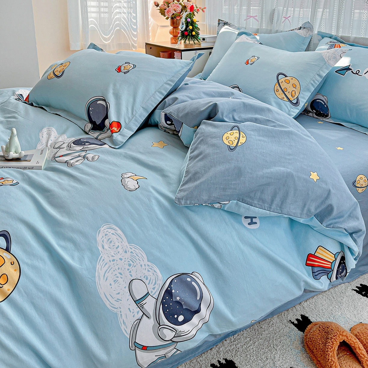 91家纺网 家纺一手货源 找家纺 依庭 2025春夏新款12868全棉纯棉印花卡通系列单被套 被套单件 太空奇遇