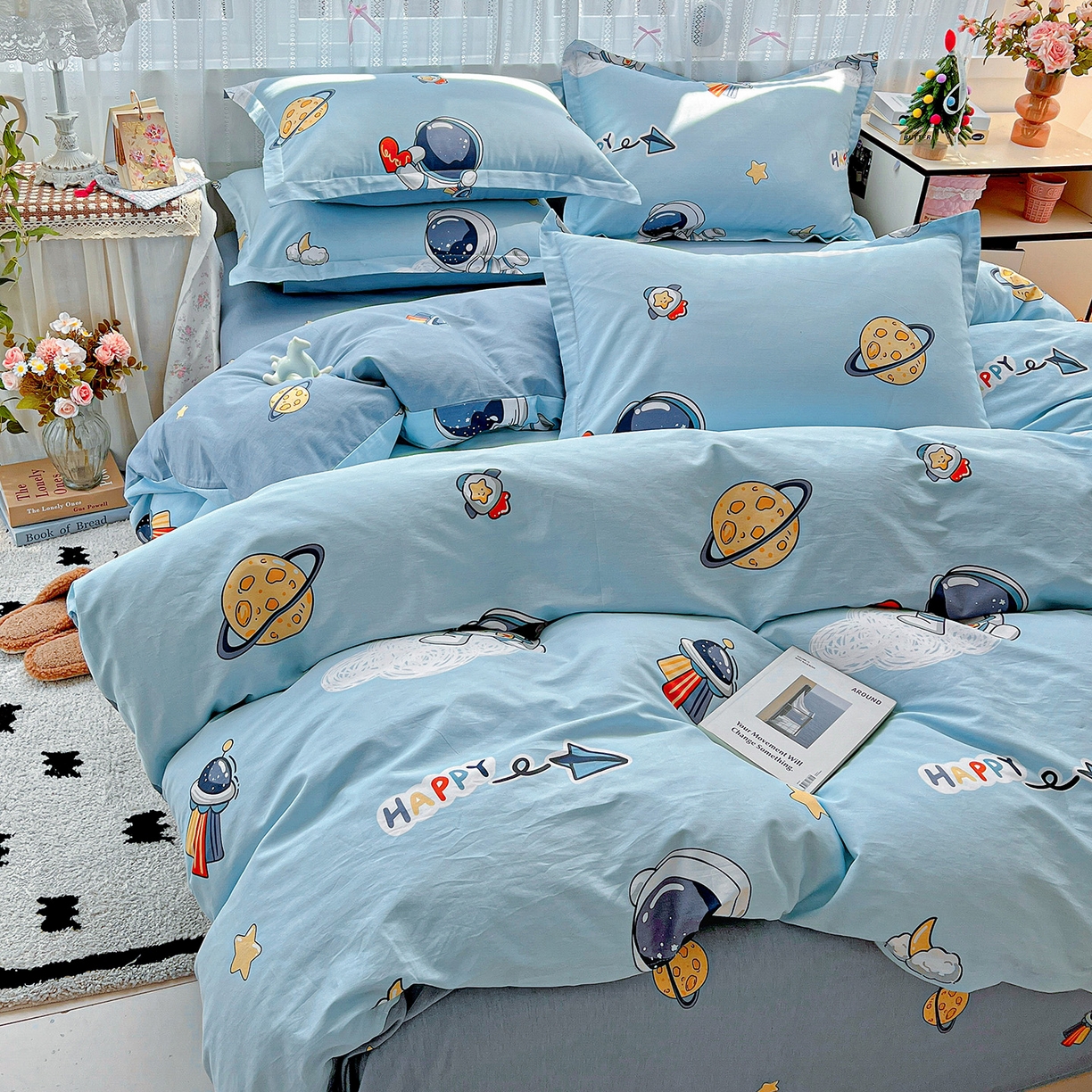 91家纺网 家纺一手货源 找家纺 依庭 2025春夏新款12868全棉纯棉印花卡通系列单被套 被套单件 太空奇遇