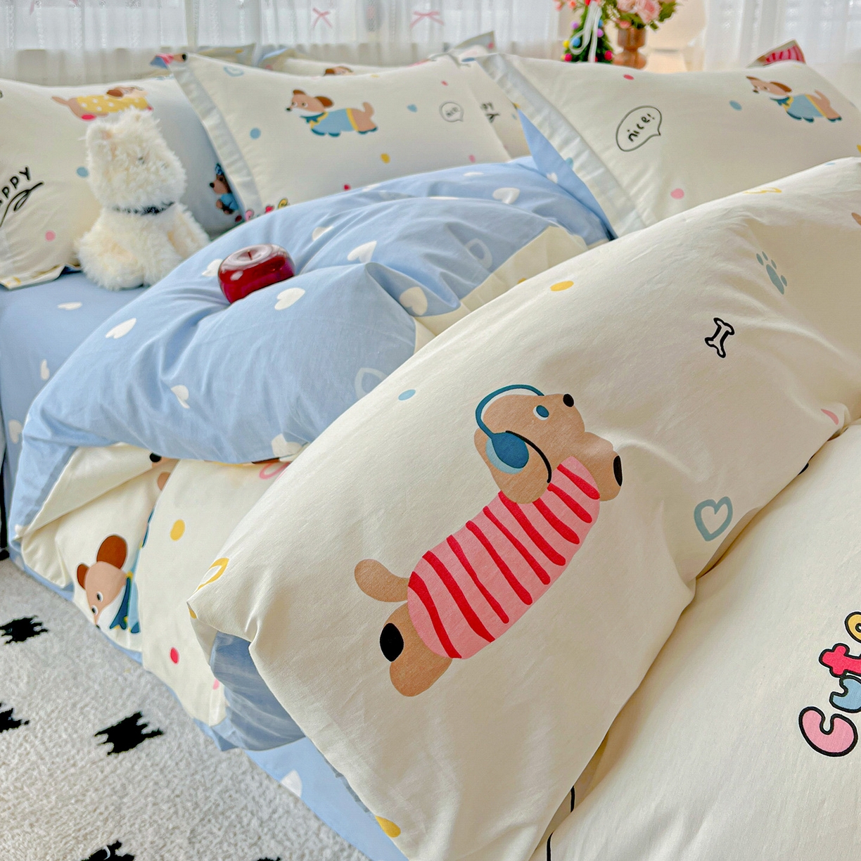 91家纺网 家纺一手货源 找家纺 依庭 2025春夏新款12868全棉纯棉印花卡通系列单被套 被套单件 童趣蜜歌