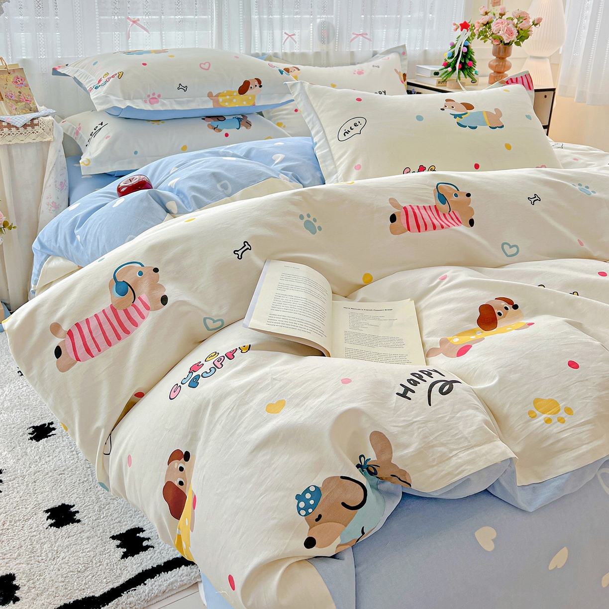 91家纺网 家纺一手货源 找家纺 依庭 2025春夏新款12868全棉纯棉印花卡通系列单被套 被套单件 童趣蜜歌