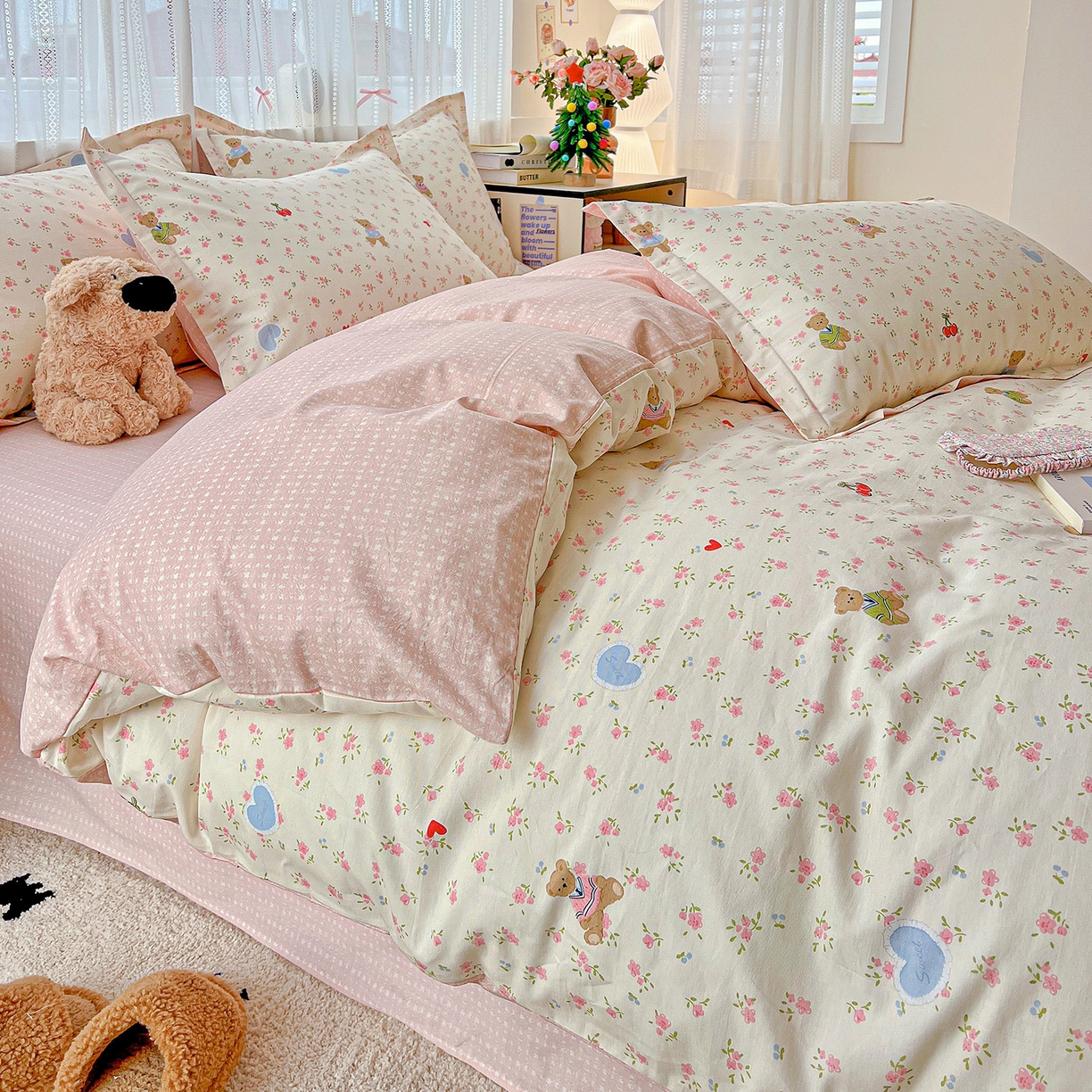 91家纺网 家纺一手货源 找家纺 依庭 2025春夏新款12868全棉纯棉印花卡通系列单被套 被套单件 小熊慕斯