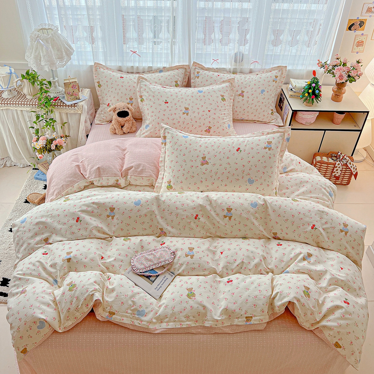 91家纺网 家纺一手货源 找家纺 依庭 2025春夏新款12868全棉纯棉印花卡通系列单被套 被套单件 小熊慕斯