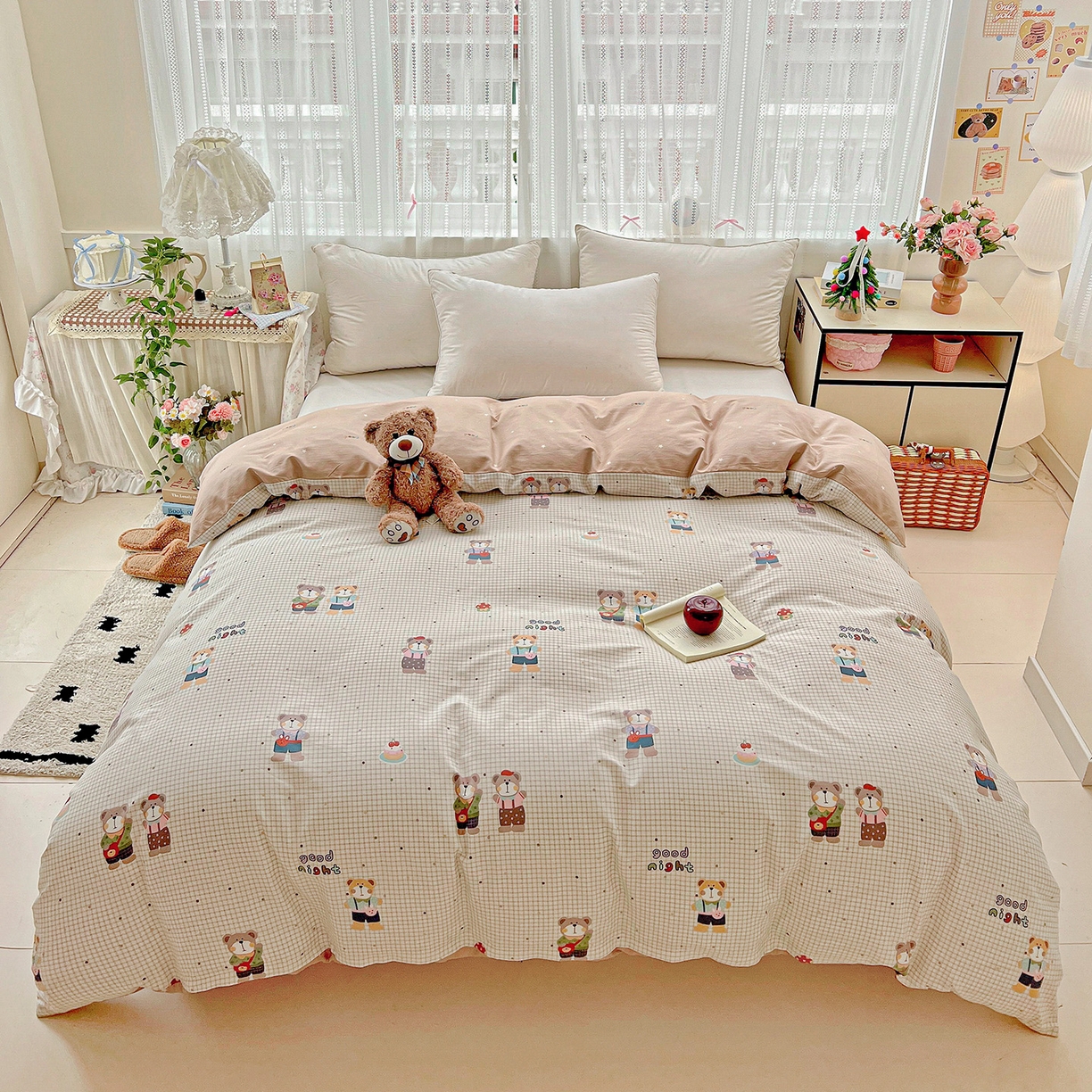 91家纺网 家纺一手货源 找家纺 依庭 2025春夏新款12868全棉纯棉印花卡通系列单被套 被套单件 小熊系铃