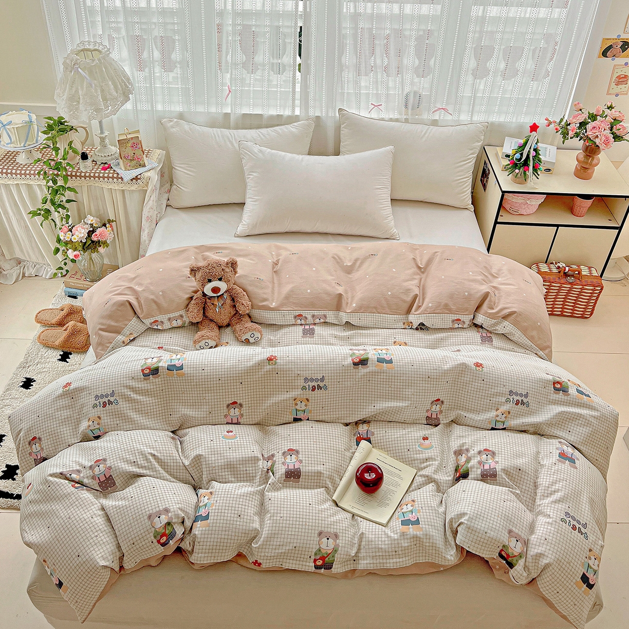 91家纺网 家纺一手货源 找家纺 依庭 2025春夏新款12868全棉纯棉印花卡通系列单被套 被套单件 小熊系铃