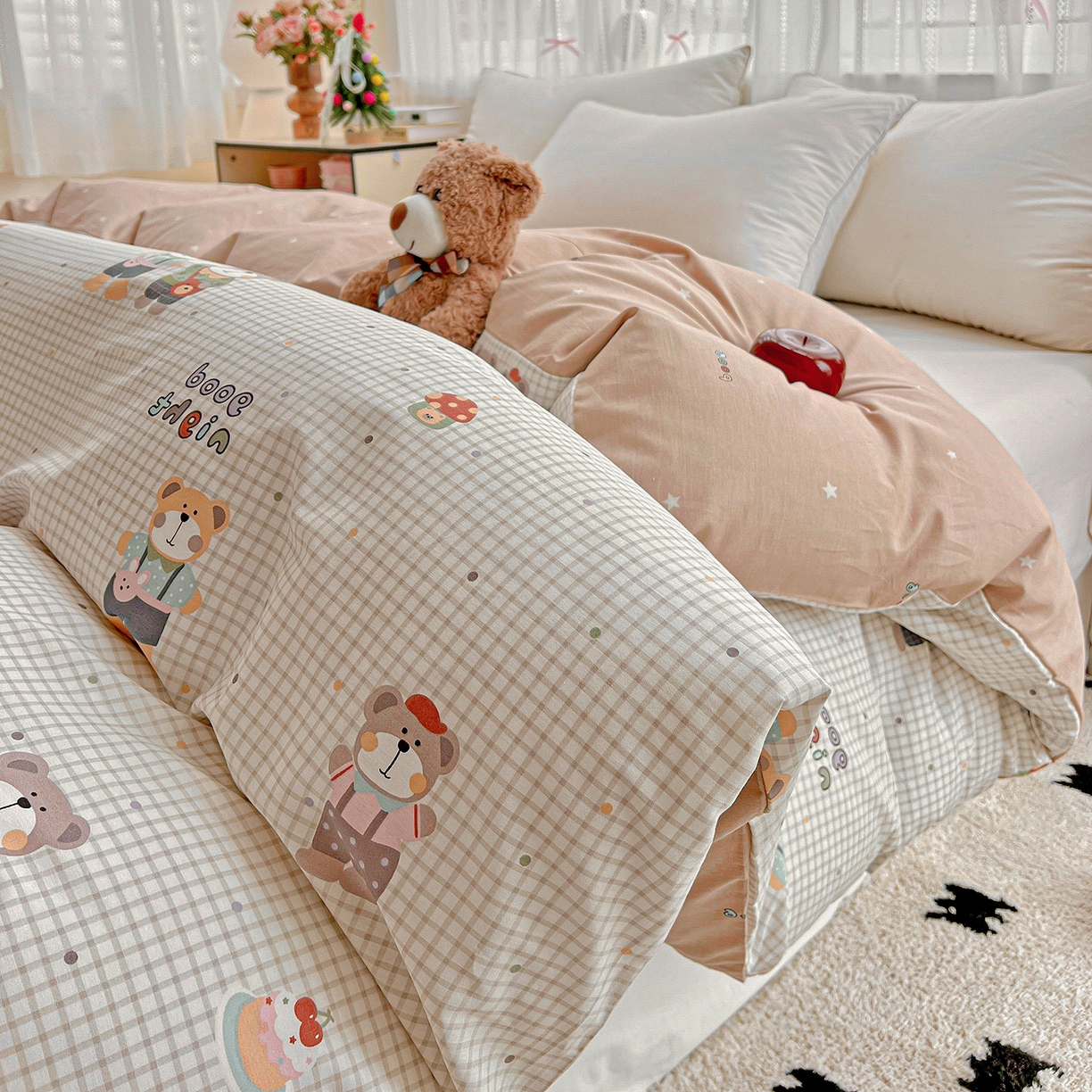 91家纺网 家纺一手货源 找家纺 依庭 2025春夏新款12868全棉纯棉印花卡通系列单被套 被套单件 小熊系铃