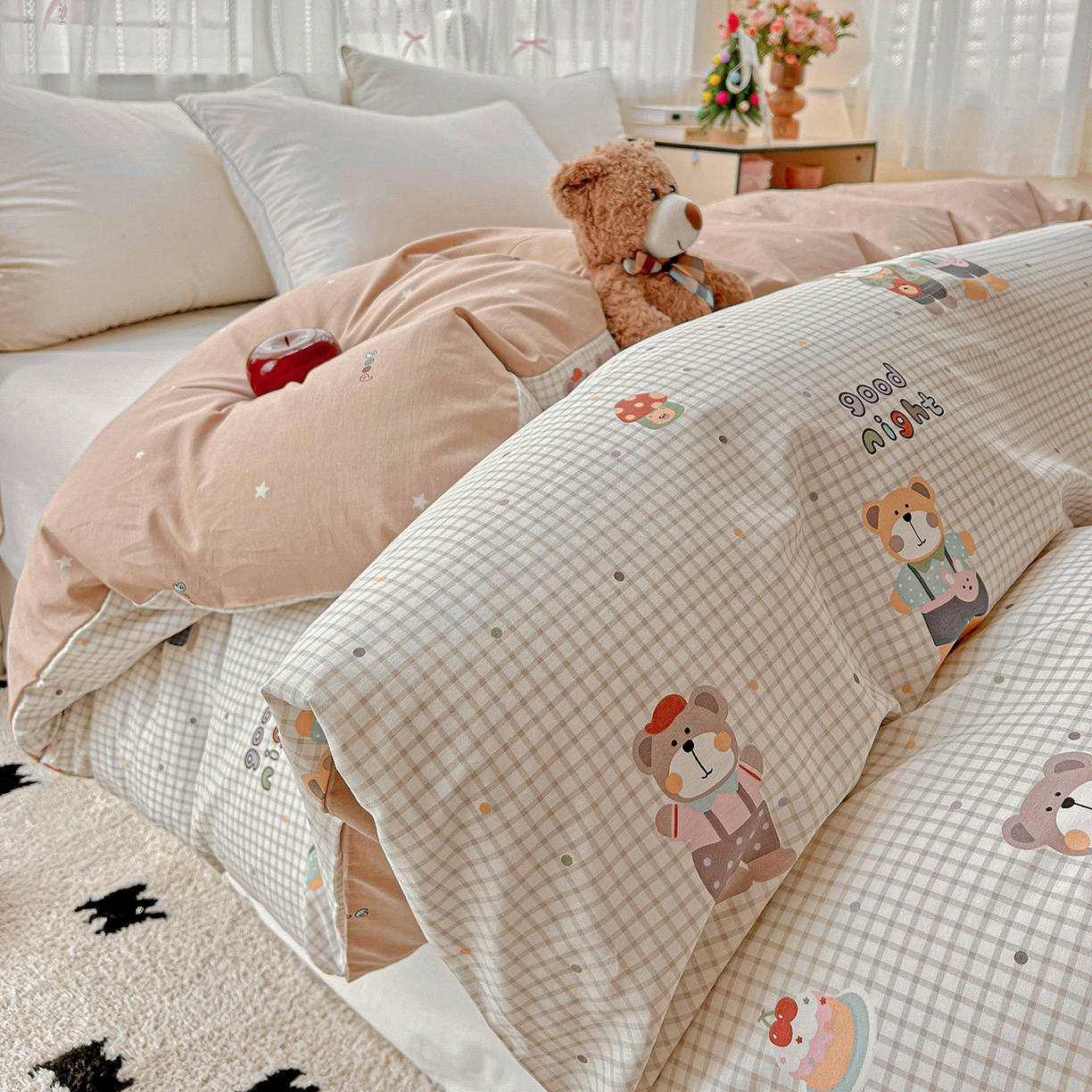 91家纺网 家纺一手货源 找家纺 依庭 2025春夏新款12868全棉纯棉印花卡通系列单被套 被套单件 小熊系铃