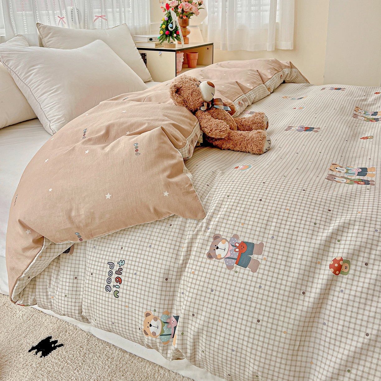 91家纺网 家纺一手货源 找家纺 依庭 2025春夏新款12868全棉纯棉印花卡通系列单被套 被套单件 小熊系铃