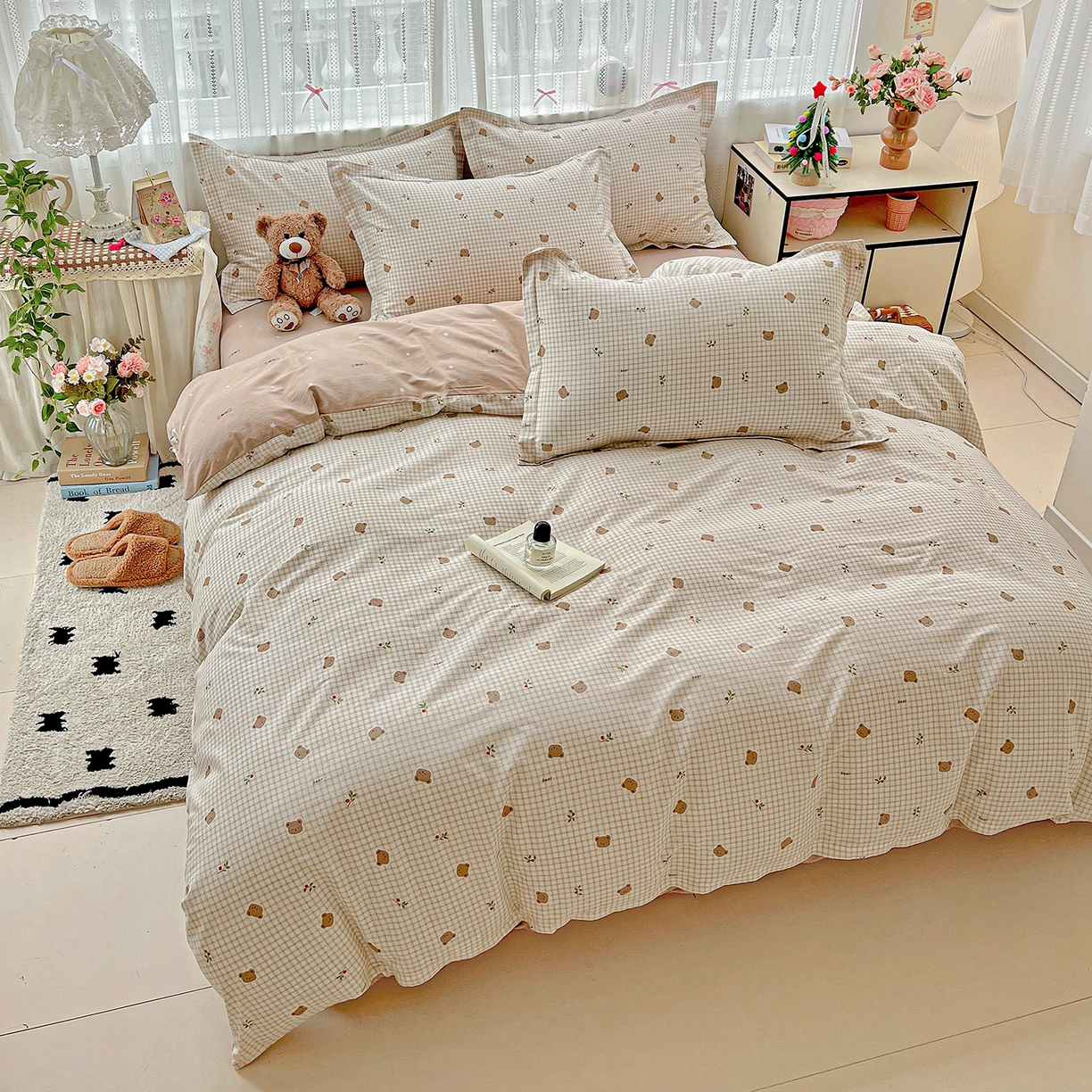 91家纺网 家纺一手货源 找家纺 依庭 2025春夏新款12868全棉纯棉印花卡通系列单被套 被套单件 熊熊奶冻