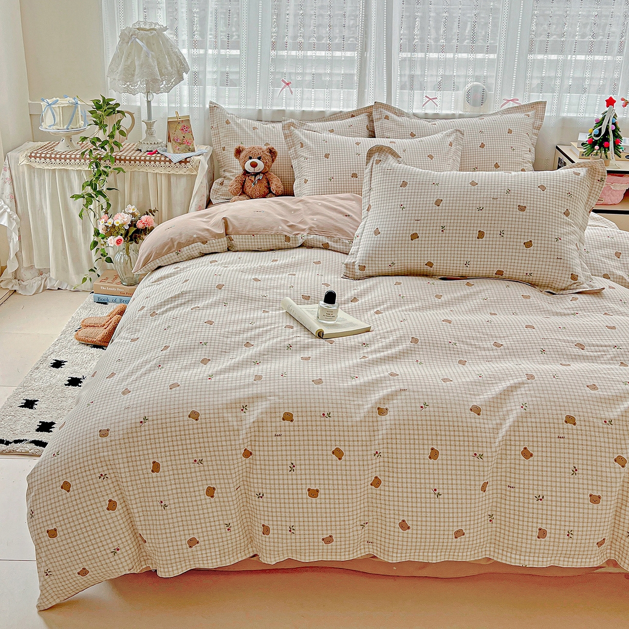 91家纺网 家纺一手货源 找家纺 依庭 2025春夏新款12868全棉纯棉印花卡通系列单被套 被套单件 熊熊奶冻