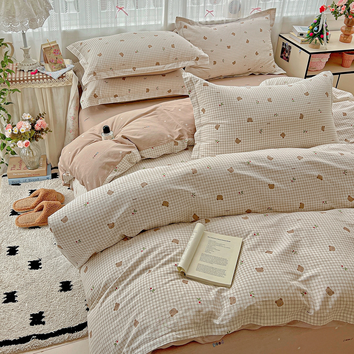 91家纺网 家纺一手货源 找家纺 依庭 2025春夏新款12868全棉纯棉印花卡通系列单被套 被套单件 熊熊奶冻