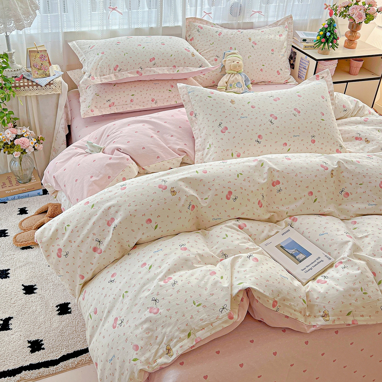 91家纺网 家纺一手货源 找家纺 依庭 2025春夏新款12868全棉纯棉印花卡通系列单被套 被套单件 樱桃甜宠