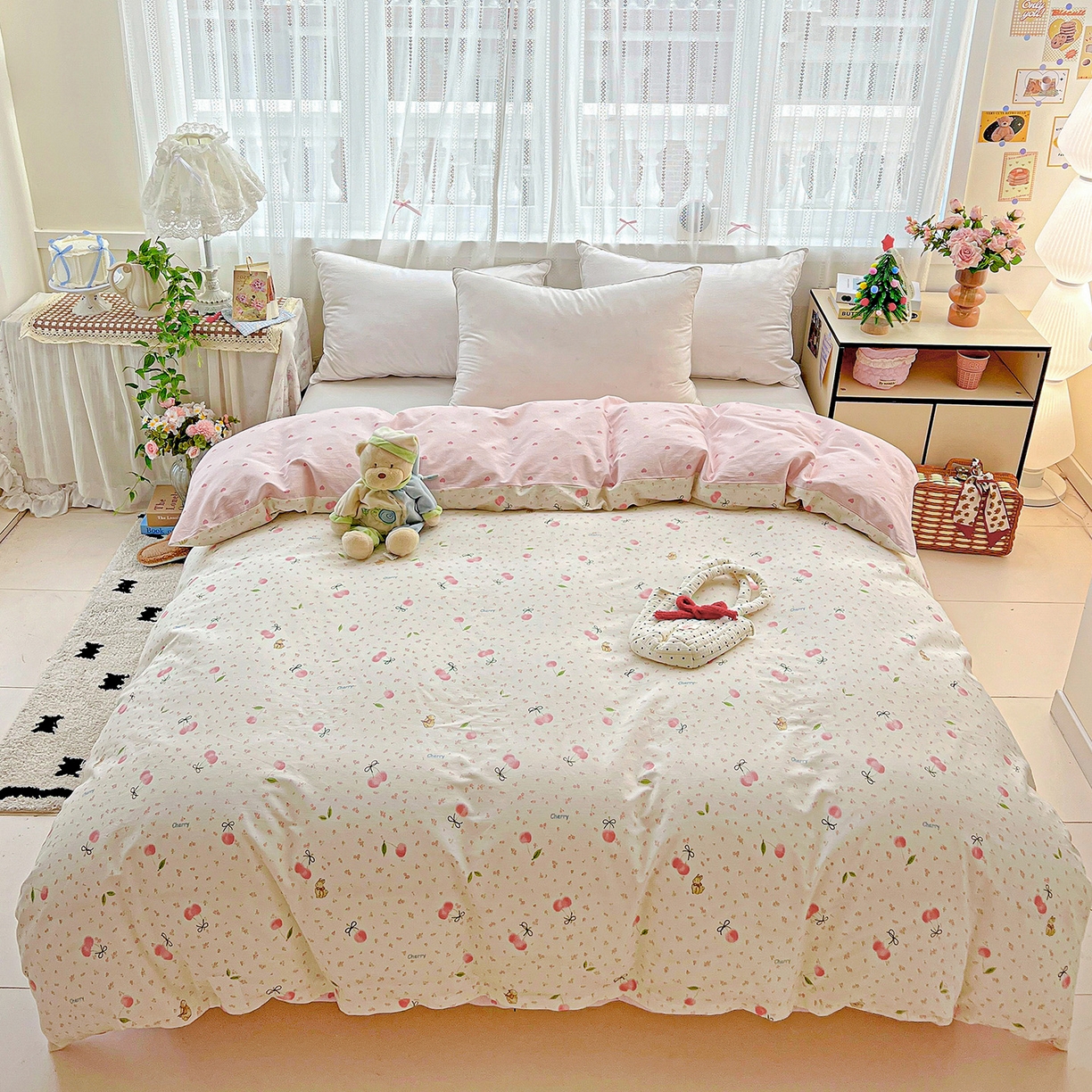 91家纺网 家纺一手货源 找家纺 依庭 2025春夏新款12868全棉纯棉印花卡通系列单被套 被套单件 樱桃甜宠