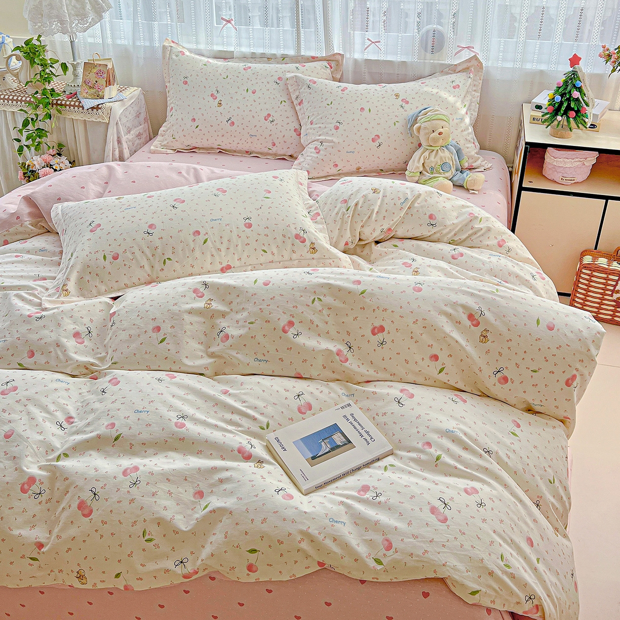 91家纺网 家纺一手货源 找家纺 依庭 2025春夏新款12868全棉纯棉印花卡通系列单被套 被套单件 樱桃甜宠