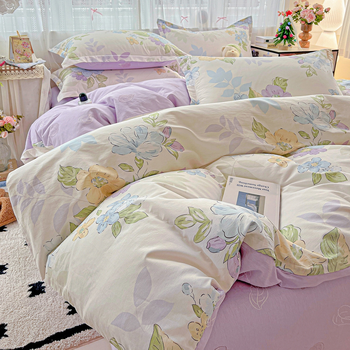 91家纺网 家纺一手货源 找家纺 依庭 2025春夏新款12868全棉纯棉印花卡通系列单被套 被套单件 柴犬日出